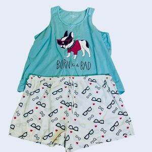 🌟Pretty Secrets Women’s White Shorts Pajama Set -  ‘Born to be Bad' Dog Print